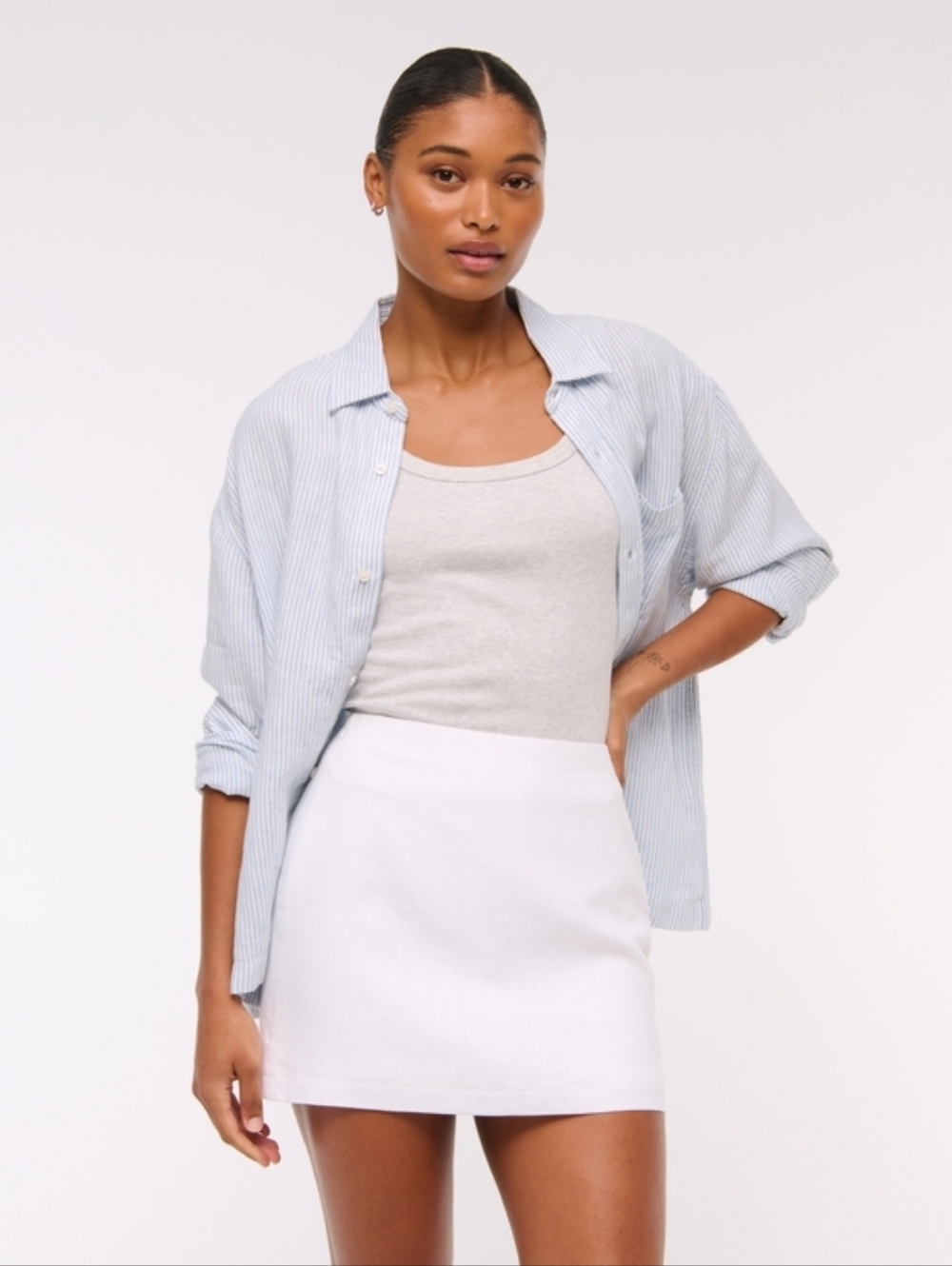 Abercrombie & Fitch White Scarlett Mini Linen Skort, Ultra High Rise, Curve Love